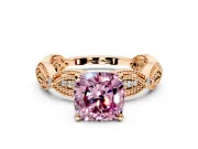 Solitaire Engagement Ring Setting for Fancy Pink Cushion Cut Center with Marquise Panel Band and Prong Head in Rose Gold