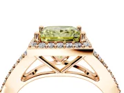 Halo Engagement Ring Setting for Fancy Yellow Princess Cut Center with Pave Split Shank and Prong Head in Rose Gold