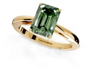 Solitaire Engagement Ring Setting for Fancy Green Emerald Cut Center with Open Cathedral Shoulders and Prong Head in Yellow Gold