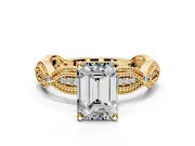Solitaire Engagement Ring Setting for Emerald Cut Center with Marquise Panel Band and Prong Head in Yellow Gold