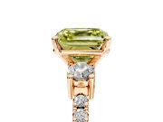 3 Stone Engagement Ring Setting for Fancy Yellow Asscher Cut Center with Round Cut Side Accents and Prong Head in Rose Gold