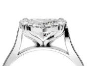 Single Halo Engagement Ring Setting for Heart-Shaped Center with Corner Claws, Plain Band and Prong Head in Platinum