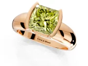 Tension Engagement Ring Setting for Fancy Yellow Princess Cut Center with Wide Flat Band and Tension Head in Rose Gold