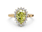 Starburst Halo Engagement Ring Setting for Fancy Yellow Pear-Shaped Center with Thin Round-Wire Band and Prong Head in Yellow Gold