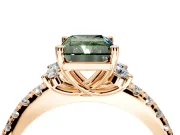 Paired Accent Engagement Ring Setting for Fancy Green Radiant Cut Center with Pave Band and Prong Head in Rose Gold