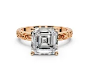Solitaire Engagement Ring Setting for Asscher Cut Center with Scrollwork Band and Prong Head in Rose Gold