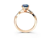 Baguette Engagement Ring Setting for Fancy Blue Radiant Cut Center with Alternating Bar-Set Band and Prong Head in Rose Gold