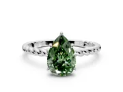 Solitaire Engagement Ring Setting for Fancy Green Pear-Shaped Center with Plain Twisted Rope Band and Prong Head in White Gold
