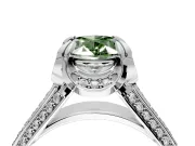 Solitaire Engagement Ring Setting for Fancy Green Oval Center with Accented Split Shank and Prong Head in Platinum