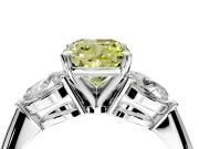 3 Stone Engagement Ring Setting for Fancy Yellow Cushion Cut Center with Large Pear-Shaped Accents and Prong Head in Platinum