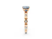 Solitaire Engagement Ring Setting for Fancy Blue Princess Cut Center with Beaded Bezel Station Band and Prong Head in Rose Gold