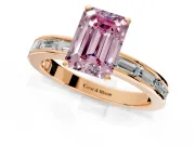 Solitaire Engagement Ring Setting for Fancy Pink Emerald Cut Center with Channel Baguette Band and Prong Head in Rose Gold