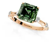 Solitaire Engagement Ring Setting for Fancy Green Asscher Cut Center with Bezel Station Band and Prong Head in Rose Gold