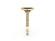Halo Engagement Ring Setting for Emerald Cut Center with Milgrain Pave Band and Bezel Head in Yellow Gold