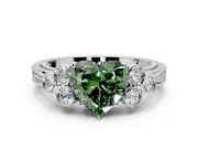 Cluster Engagement Ring Setting for Fancy Green Heart-Shaped Center with Bezel Accent Clusters and Prong Head in Platinum