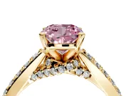 Solitaire Engagement Ring Setting for Fancy Pink Cushion Cut Center with Crossover Accents and Prong Head in Yellow Gold