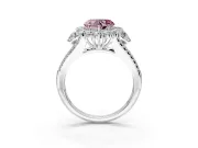 Halo Engagement Ring Setting for Fancy Pink Heart-Shaped Center with Two-Strand Split Shank and Prong Head in Sterling Silver