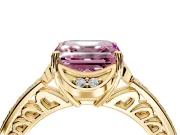 Floral Engagement Ring Setting for Fancy Pink Asscher Cut Center with Four Accent Clusters and Prong Head in Yellow Gold