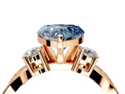 3 Stone Engagement Ring Setting for Fancy Blue Heart-Shaped Center with Pave Twist Band and Prong Head in Rose Gold