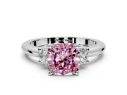 3 Stone Engagement Ring Setting for Fancy Pink Cushion Cut Center with Wide Plain Band and Prong Head in Sterling Silver