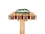 Cluster Halo Engagement Ring Setting for Fancy Green Princess Cut Center with Milgrain Bezel Accents and Prong Head in Rose Gold