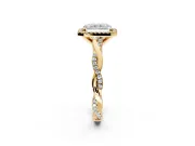 Halo Engagement Ring Setting for Radiant Cut Center with Pave and Plain Twist Band and Prong Head in Yellow Gold