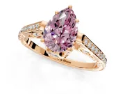 Cathedral Engagement Ring Setting for Fancy Pink Pear-Shaped Center with Antique-Style Pave Band and Prong Head in Rose Gold