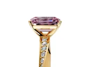 Side Accent Engagement Ring Setting for Fancy Pink Emerald Cut Center with Accent Shoulders and Prong Head in Yellow Gold