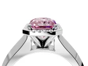 Halo Engagement Ring Setting for Fancy Pink Radiant Cut Center with Knife Ridge Cathedral Band and Prong Head in Platinum