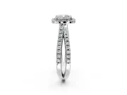 Halo Engagement Ring Setting for Cushion Cut Center with Double Pave Split Shank and Prong Head in Sterling Silver