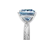 Solitaire Engagement Ring Setting for Fancy Blue Princess Cut Center with Engraved Milgrain Band and Prong Head in Platinum