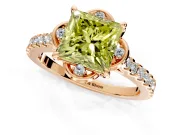 Floral Engagement Ring Setting for Fancy Yellow Princess Cut Center with Pave Band and Floral Prong Head in Rose Gold