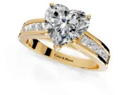 Solitaire Engagement Ring Setting for Heart-Shaped Center with Princess Cut Channel Band and Prong Head in Yellow Gold