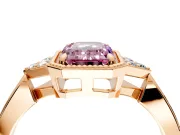 Cluster Engagement Ring Setting for Fancy Pink Emerald Cut Center with Milgrain Shoulder Clusters and Prong Head in Rose Gold