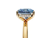 Hidden Halo Engagement Ring Setting for Fancy Blue Radiant Cut Center with Thin Round-Wire Band and Prong Head in Yellow Gold