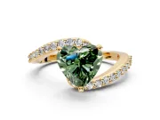 Solitaire Engagement Ring Setting for Fancy Green Heart-Shaped Center with Pave Bypass Swirl Band and Prong Head in Yellow Gold