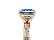 Solitaire Engagement Ring Setting for Fancy Blue Princess Cut Center with Channel Baguette Band and Prong Head in Rose Gold
