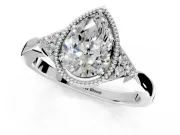 Cluster Engagement Ring Setting for Pear-Shaped Center with Milgrain Shoulder Clusters and Prong Head in Sterling Silver