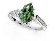 Cathedral Engagement Ring Setting for Fancy Green Pear-Shaped Center with Antique-Style Pave Band and Prong Head in Sterling Silver