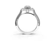 Milgrain Halo Engagement Ring Setting for Emerald Cut Center with Bezel Point Accents and Prong Head in Sterling Silver