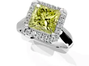 Halo Engagement Ring Setting for Fancy Yellow Princess Cut Center with Square Band and Prong Head in White Gold