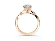 Baguette Engagement Ring Setting for Cushion Cut Center with Alternating Bar-Set Band and Prong Head in Rose Gold