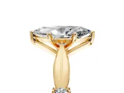 Solitaire Engagement Ring Setting for Marquise Center with Carved Leaf Shoulders and Prong Head in Yellow Gold