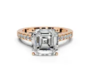 Solitaire Engagement Ring Setting for Asscher Cut Center with Crossover Accents and Prong Head in Rose Gold