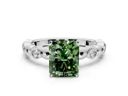 Solitaire Engagement Ring Setting for Fancy Green Radiant Cut Center with Beaded Bezel Station Band and Prong Head in Platinum
