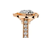 Halo Engagement Ring Setting for Heart-Shaped Center with Milgrain Pave Band and Bezel Head in Rose Gold