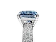 Solitaire Engagement Ring Setting for Fancy Blue Radiant Cut Center with Multi-Row Pave Accents and Basket Head in Platinum