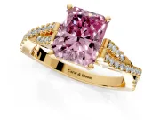 Solitaire Engagement Ring Setting for Fancy Pink Radiant Cut Center with Twisted Pave Split Shank and Prong Head in Yellow Gold
