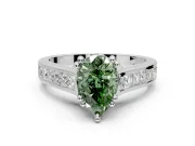 Solitaire Engagement Ring Setting for Fancy Green Pear-Shaped Center with Channel Band and Double Claw Prong Head in Sterling Silver