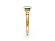3 Stone Engagement Ring Setting for Fancy Green Princess Cut Center with Wide Plain Band and Prong Head in Yellow Gold